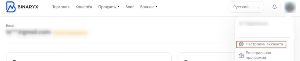binaryx настройки аккаунта 